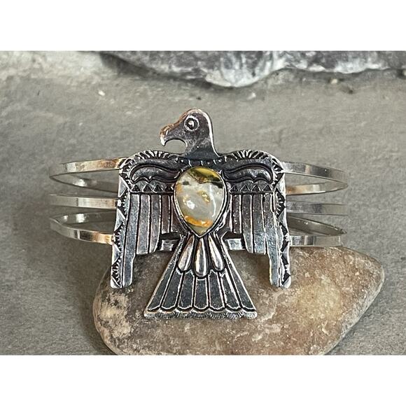 Bumblebee Jasper Thunderbird Cuff Bracelet, Fits Wrist Measure 6.5”-8” Southwest - Picture 5 of 9